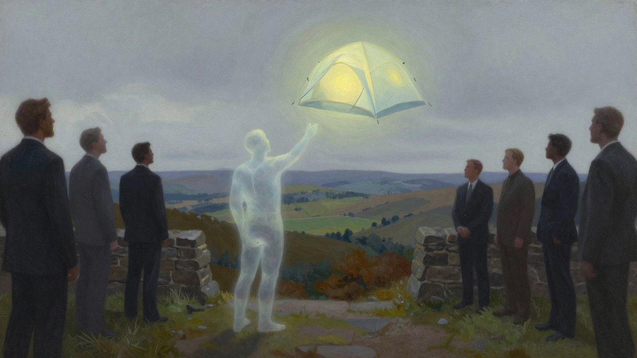 A hiker reaching toward a ghostly tent beyond a legal boundary, symbolizing the fight for wild camping rights.