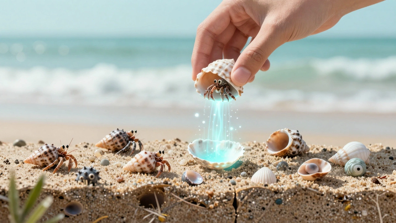 Underwater ecosystem with shells supporting marine life, viewed from above.