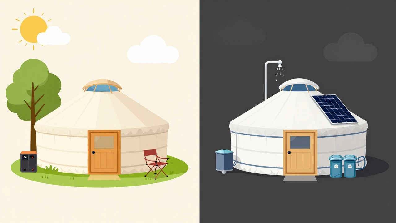 Comparison of temporary camping yurt versus permanent residential setup.
