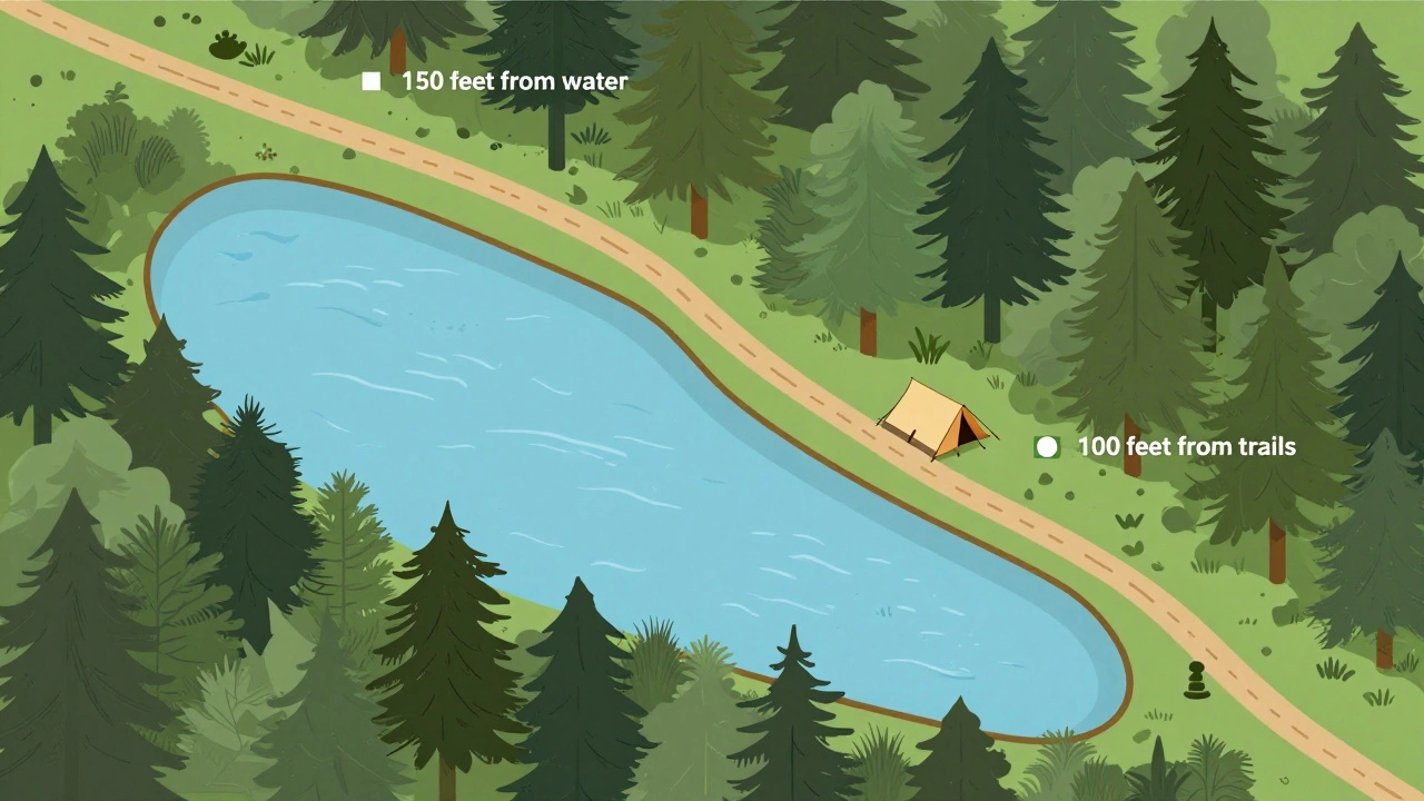 Visual guide to camping buffer zones near water