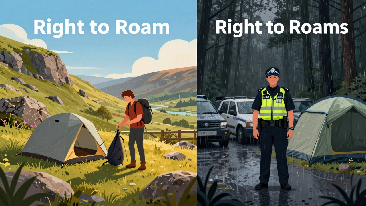 Contrast of Scottish camping vs English trespass