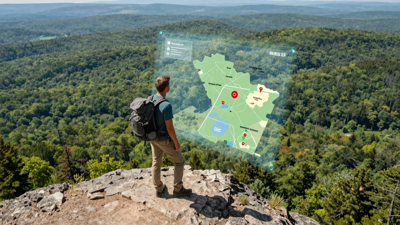 Hiker viewing digital map of public lands