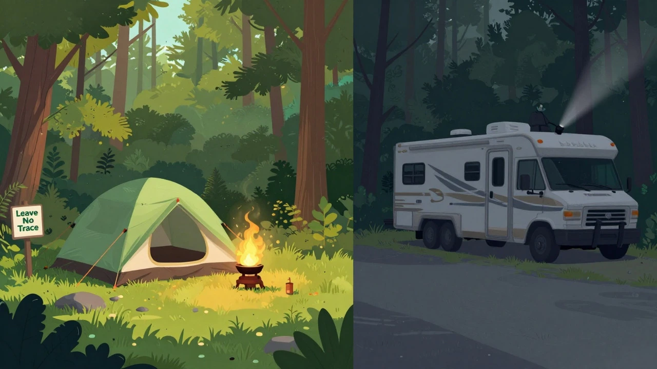 Comparison of legal national forest camping vs illegal state forest parking