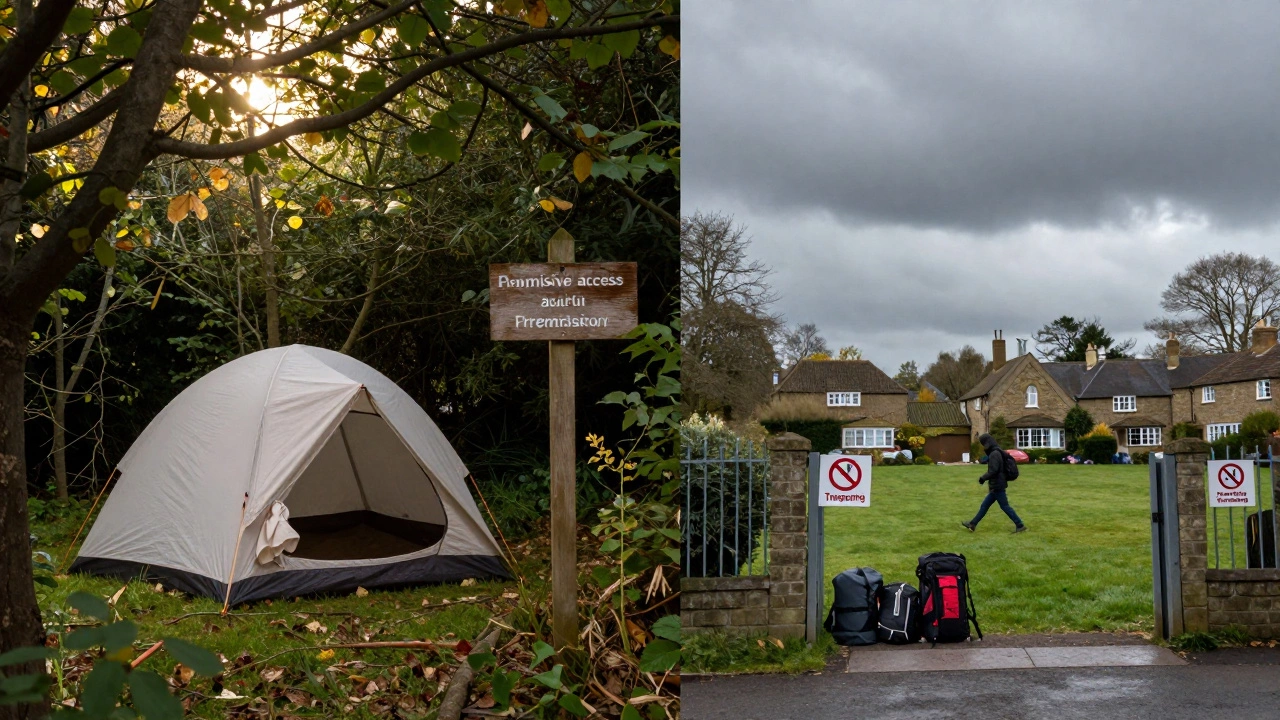 Contrast between permitted camping spot and private land boundary