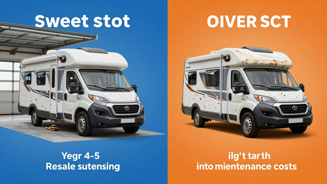 Split view showing maintained RV inside vs worn exterior