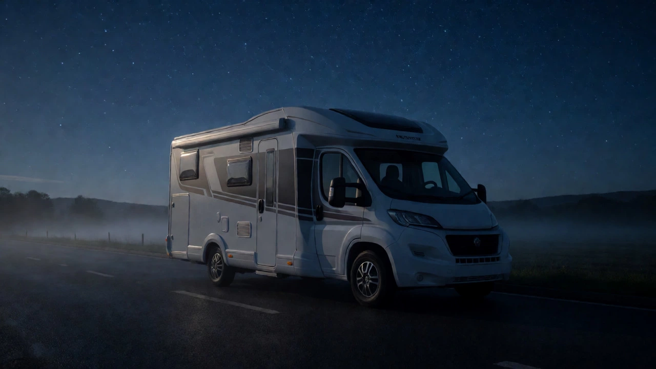 Silent motorhome under starry night sky for early exit
