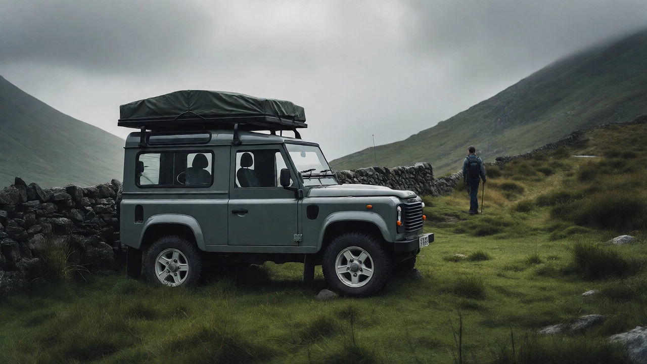 Discreet 4x4 with roof tent in a Lake District lay-by under overcast skies